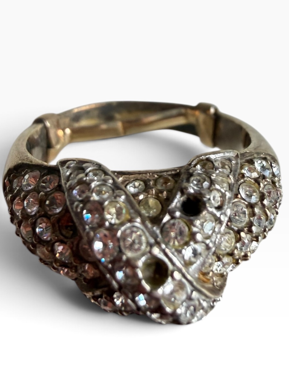 Vintage 925 Sterling Silver Rhinestone Art Deco Statement Ring Size 7.5